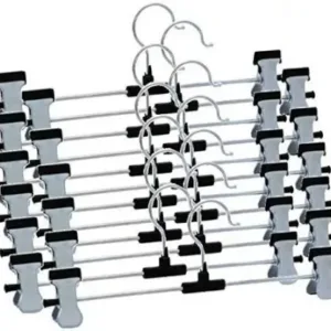 Stainless Steel Adjustable Clip Hangers for Pants Skirts Clothes Non Slip Metal Hanger Set (12 Pieces) ( default, Standard )