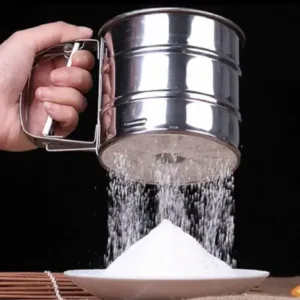 Stainless Steel Flour Sifter for Baking Double Layer Fine Mesh Baking Sieve with One Hand Press Handle for Sifting Flour Sugar Cocoa Powder (Pack of 1) ( default, OS )