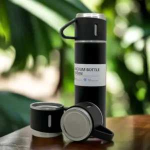 Stainless Steel Vacuum Flask Set with 3 Steel Cups Combo for Coffee Hot Drink and Cold Water Flask Ideal Gifting Travel Friendly Latest Flask Bottle. (500ml) ( default, Standard ).