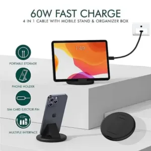 All in One 60W Fast Charging Travel Data Cable Set with Type C USB A Lightning Micro Connectors Portable Multi Functional Cable Kit ( default, OS )