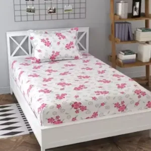 Floral Cotton Fitted Bedsheet – Single Size with 2 Pillow Covers ( default, Standard )