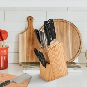 Kitchen Knife Set with Wooden Block & Scissors | 5-Piece Tempered Steel Knife Set (Black) ( default, OS )