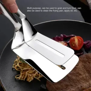 Multifunction Cooking Serving Turner Frying Food Tong. Stainless Steel Steak Clip Clamp BBQ Kitchen Tong. ( default, Standard ).