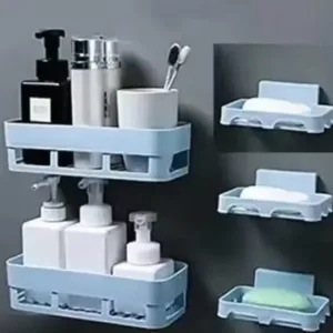Combo of 5 Pieces Bathroom Shelf Kitchen Shelf Soap Stand Combo – Wall Mount Bathroom Accessories ( white, OS )