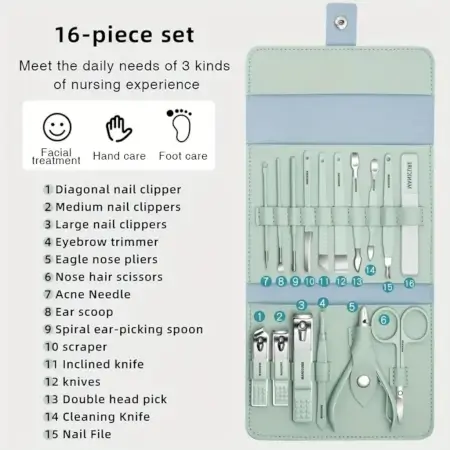 EBHLe662NAP1qEf09R8TbKM0pEtSnaM0P7QCQ5bP.webp Professional 16 in 1 Stainless Steel Manicure Pedicure Kit Nail Clipper Grooming Set with Travel Case for Men Women (Multicolor) ( default, OS )