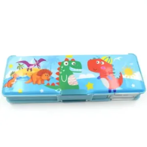 Multipurpose Compass Box, Plastic Double Deck Pencil Case with 2 Compartments, Supplies Utility Box Storage Organizer, Pencil Box for School, Cartoon Printed Pencil Case for Kids.