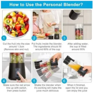 Portable USB Rechargeable Juicer Blender Bottle 380ML with 6 Stainless Steel Blades ( default, OS )
