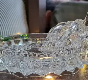 Set Look Crystal Kachua + Plate Bowl Tortoise On Plate Showpiece (Big Size) for Good Luck Turtle Vastu for Career and Luck (Glass, White) ( default, 5inch )