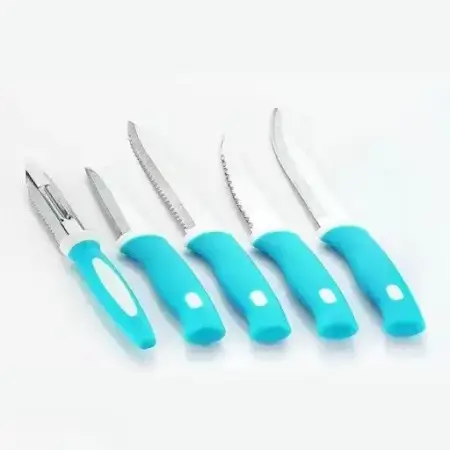 IG5qzTwDf6MWGGAGmyuHUsSWN49qCKfURxAC3GmT.webp Kitchen Knife Set with Stand – 4 Knives & 1 Peeler | ABS Plastic Stand | Women’s 1st Choice | Blue ( default, Standard ).
