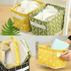 Foldable Canvas Fabric Mini Storage Basket Organizer Box with Handles for Wardrobe Shelf Clothes Toys Books (White, Pack of 1) ( default, OS )