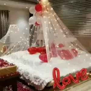 Romantic Decoration Set with White Net, LED Lights, and Foil Balloons ( default, OS )