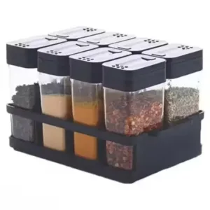 Kitchen 8 Pcs Airtight Rasoi Box Spice Storage Jar Set (Black) ( default, OS )