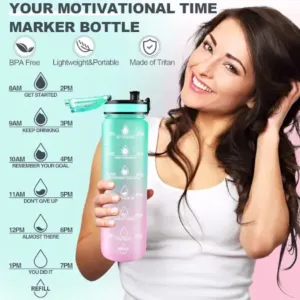 Motivational Water Bottle with Straw & Time Marker, Portable Gym Water Bottle (1 L), Leakproof Reusable, Special Design for Your Sports Activity, Hiking, Camping ( default, Standard ).