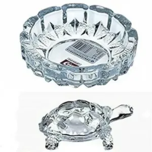 Set Look Crystal Kachua + Plate Bowl Tortoise On Plate Showpiece (Big Size) for Good Luck Turtle Vastu for Career and Luck (Glass, White) ( default, 5inch )