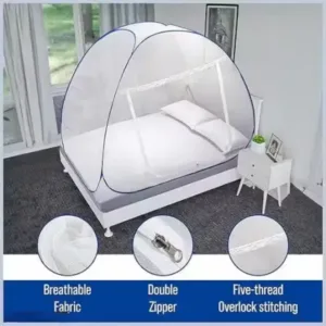 Foldable King Size Mosquito Net for Double Bed with Zipper Doors Strong Polyester Mesh Tent Style Machardani ( default, Standard )