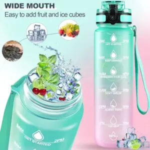 Motivational Water Bottle with Straw & Time Marker, Portable Gym Water Bottle (1 L), Leakproof Reusable, Special Design for Your Sports Activity, Hiking, Camping ( default, Standard ).