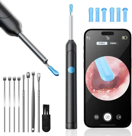 ZEDWjR7ysMxQJaehFisUp6vFU6ND5zCfmfCtOv26.webp Earwax Removal Tool Kit with HD Camera Wifi Connection & 6 LED Lights Endoscope Tool Ear Cleaner for iOS & Android + 11 Silicone Tips Free- Black ( black, Standard )