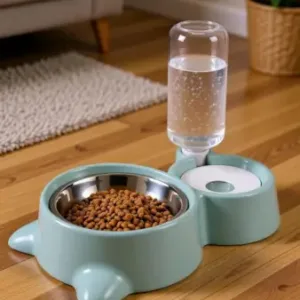 2 in 1 Automatic Pet Feeder Bowl with Water Dispenser Bottle and Stainless Steel Food Bowl for Dogs and Cats ( default, Standard )