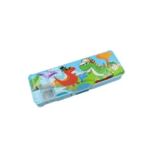 Multipurpose Compass Box, Plastic Double Deck Pencil Case with 2 Compartments, Supplies Utility Box Storage Organizer, Pencil Box for School, Cartoon Printed Pencil Case for Kids.