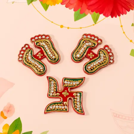 cLi8eUQ8slmETAoVlHbNVP4u2F257OZuyYt7BiOn.webp Decorative laxmi charan (pagla) & swastik combo set traditional gemstone rangoli ( default, OS ).