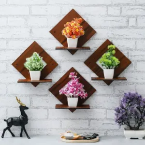 Wall Hanging Wooden Shelf N 0012 (Black Design) ( brown, OS )