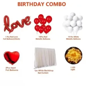 Romantic Decoration Set with White Net, LED Lights, and Foil Balloons ( default, OS )