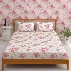 Floral Cotton Fitted Bedsheet – Single Size with 2 Pillow Covers ( default, Standard )