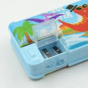 Multipurpose Compass Box, Plastic Double Deck Pencil Case with 2 Compartments, Supplies Utility Box Storage Organizer, Pencil Box for School, Cartoon Printed Pencil Case for Kids.