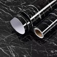 Marble Aluminum Foil Kitchen Stickers – Oil-Proof, Waterproof, Self-Adhesive Wallpaper PVC (Black Marble, 60cm x 200cm, Pack of 2) ( black, Free Size ).