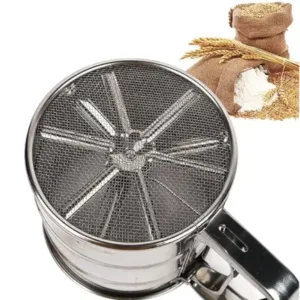 Stainless Steel Flour Sifter for Baking Double Layer Fine Mesh Baking Sieve with One Hand Press Handle for Sifting Flour Sugar Cocoa Powder (Pack of 1) ( default, OS )