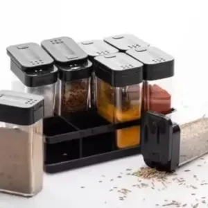 Kitchen 8 Pcs Airtight Rasoi Box Spice Storage Jar Set (Black) ( default, OS )