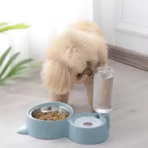 2 in 1 Automatic Pet Feeder Bowl with Water Dispenser Bottle and Stainless Steel Food Bowl for Dogs and Cats ( default, Standard )