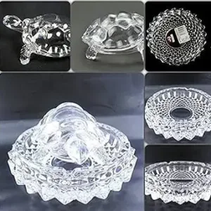 Set Look Crystal Kachua + Plate Bowl Tortoise On Plate Showpiece (Big Size) for Good Luck Turtle Vastu for Career and Luck (Glass, White) ( default, 5inch )