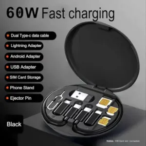 All in One 60W Fast Charging Travel Data Cable Set with Type C USB A Lightning Micro Connectors Portable Multi Functional Cable Kit ( default, OS )