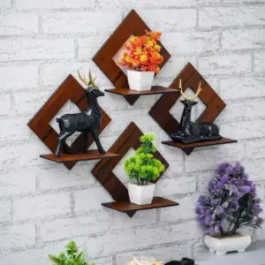Wall Hanging Wooden Shelf N 0012 (Black Design) ( brown, OS )