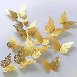 12pcs 3D Shiny Gold Butterfly Stickers with Sticking Pads ( default, OS )