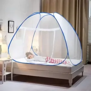 Foldable King Size Mosquito Net for Double Bed with Zipper Doors Strong Polyester Mesh Tent Style Machardani ( default, Standard )