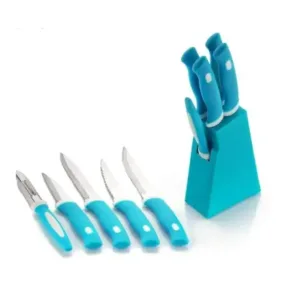Kitchen Knife Set with Stand – 4 Knives & 1 Peeler | ABS Plastic Stand | Women’s 1st Choice | Blue ( default, Standard ).