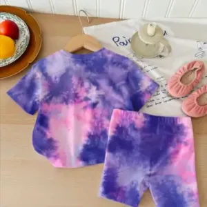 Kids Tie-Dye Heart Print Summer Set Purple & Pink Tie-Dye T-Shirt and Shorts Set ( multicolor, 0-6m,6-12m,12-18m,18-24m,2-3y,3-4, )