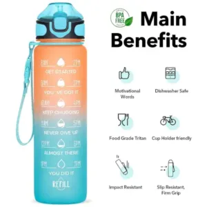 Motivational Water Bottle with Straw & Time Marker, Portable Gym Water Bottle (1 L), Leakproof Reusable, Special Design for Your Sports Activity, Hiking, Camping ( default, Standard ).