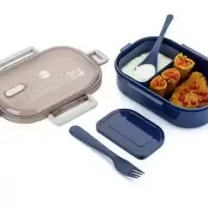 Plastic Airtight & Leakproof Lunchbox | 2 Compartments with Spoon & Fork | 800 ML | Kids & Office Tiffin Box. ( default, Standard ).