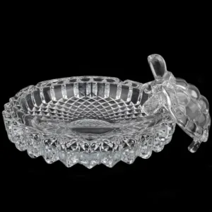 Set Look Crystal Kachua + Plate Bowl Tortoise On Plate Showpiece (Big Size) for Good Luck Turtle Vastu for Career and Luck (Glass, White) ( default, 5inch )