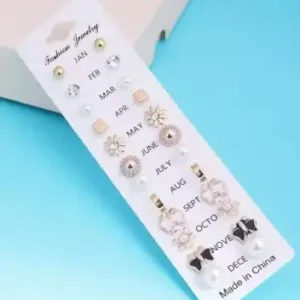 Combo of 17 Earrings Pair for Girls – Metal Studs Earrings Set ( default, Standard )