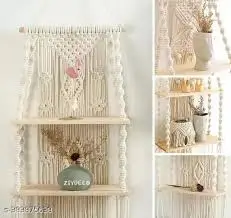 Macrame Wall Hanging Shelf for Living Room (White) ( white, OS )