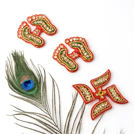 ux8AkcLLEPD2MOtAZYXbSsJtf3ghrO0a96EIxxWD.webp Decorative laxmi charan (pagla) & swastik combo set traditional gemstone rangoli ( default, OS ).