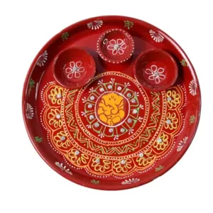Hand-painted decorative pooja thali with ganesha motif and diyas traditional festive design (1 pc) description: ( default, OS ).
