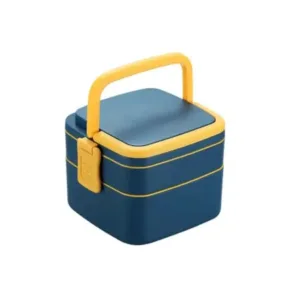 BLUE DOUBLE-LAYER PORTABLE LUNCH BOX STACKABLE WITH CARRYING HANDLE AND SPOON LUNCH BOX , Bento Lunch Box ( blue, Standard ).