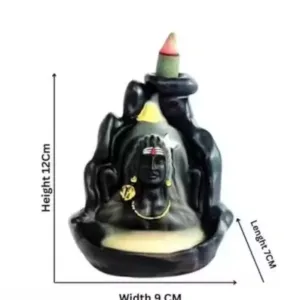 Handcrafted Lord Adiyogi Mahadev Shiv Shankara Backflow Cone Incense Holder – Decorative Resin Showpiece with 21 Free Scented Cones (Black). ( default, Free Size )